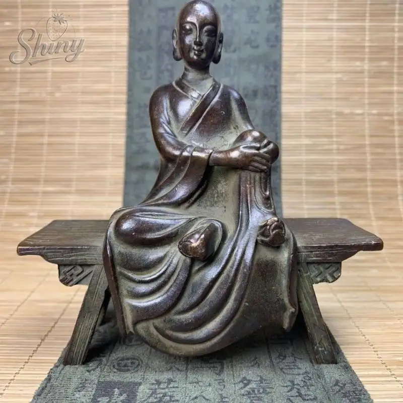 

Antique Copper Bench Bodhisattva King Tipitaka Statue Desktop Ornament Buddha Figurine Lucky Feng Shui Home Decoration Crafts