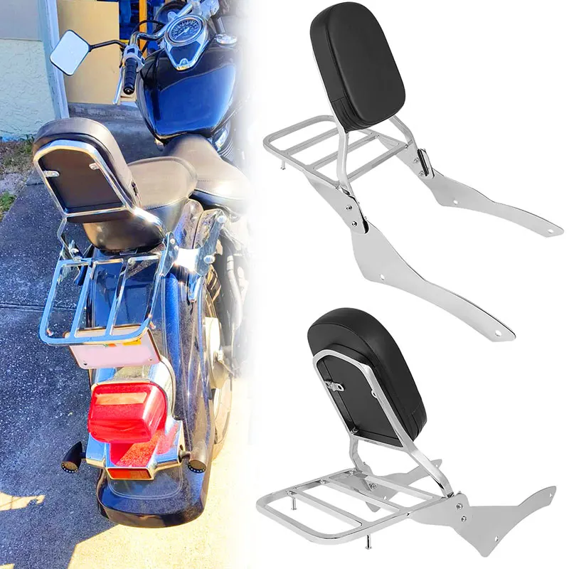 Schienale Posteriore Cromato per Moto con Portapacchi per Yamaha Dragstar V-Star Vstar 400 650 XVS400 XVS650 1998-2022