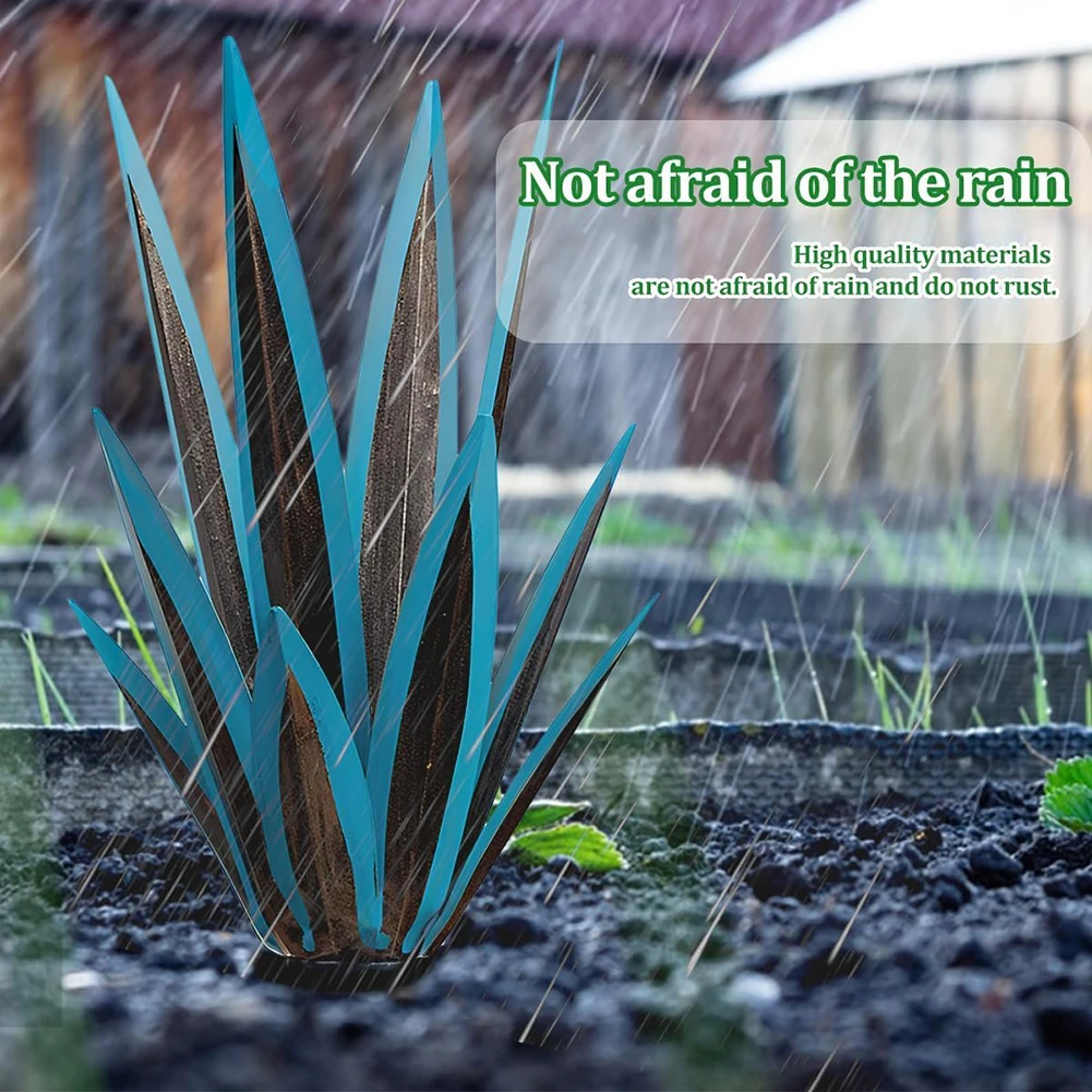 2er-Pack Metall-Agave-Pflanzen, Gartenkunst, Metall-Tequila-Landskulptur, DIY, rustikales handbemaltes Metall-Agave für Terrasse, Hof im Freien