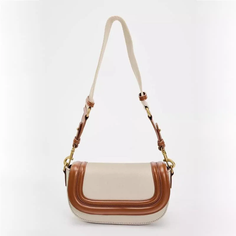 Summer New Product Women\'s Wide Canvas Shoulder Strap Design Women\'s Retro Underarm Shoulder Bag Daily Commuting Handbag