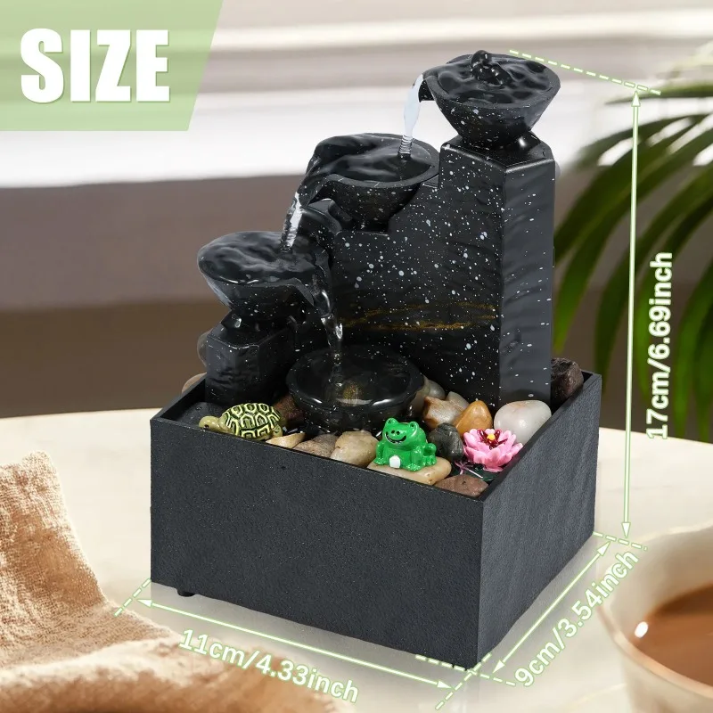 New Tabletop Waterfall Decor Relaxation Meditation Desktop Fountain with Light Decorative Creative Flowing Water Ornaments