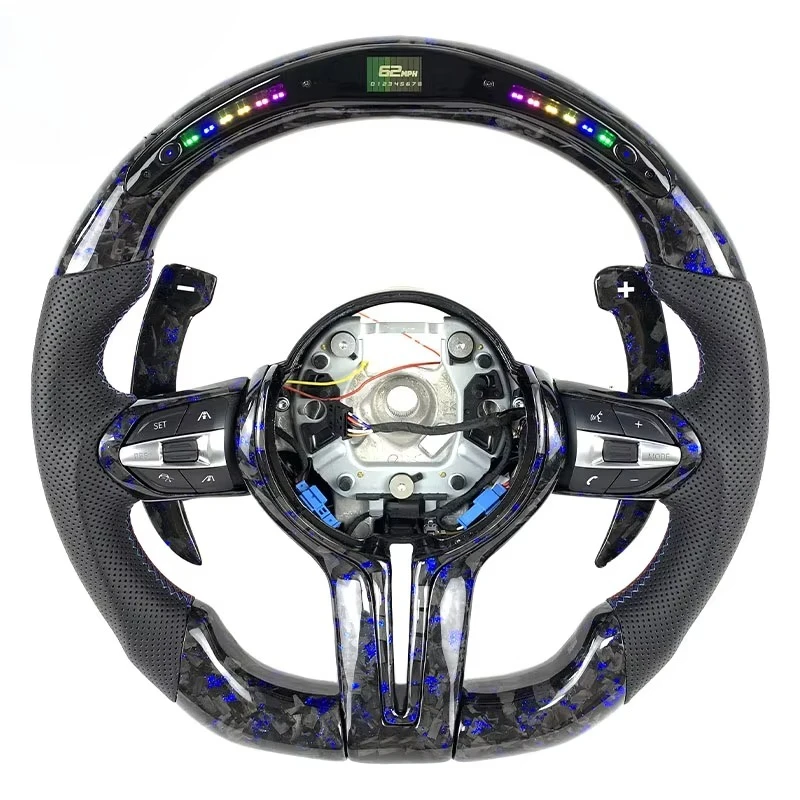

For BMW F10 F11 F15 F16 F20 F21 F30 F31 F32 F87 F80 2023 2024 LED Forged Carbon Fiber Steering Wheel with Paddle Shifters