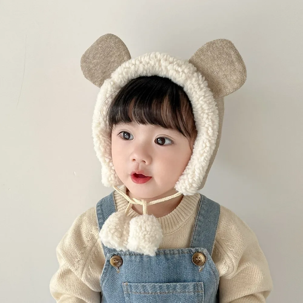 Joli chapeau d'oreille d'ours mignon hiver épais bébé bonnet polaire chaud Protection des oreilles chapeau enfants