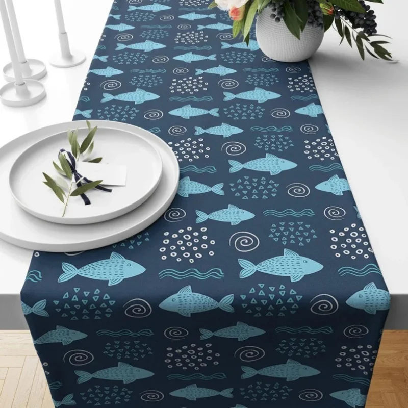VIKAMA Seaside Cottage Table Runner Summer Ocean Theme Restaurant Kitchen Table Decoration Home Decoration