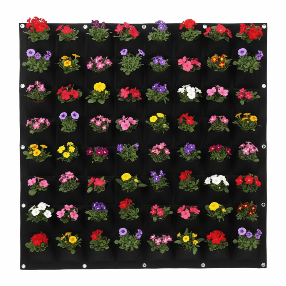 Durable 64 Pockets Plant Grow Bag 100*100cm Degradable Grow Bag Space Saving Breathable Wall Plant Bags Vertical Greening