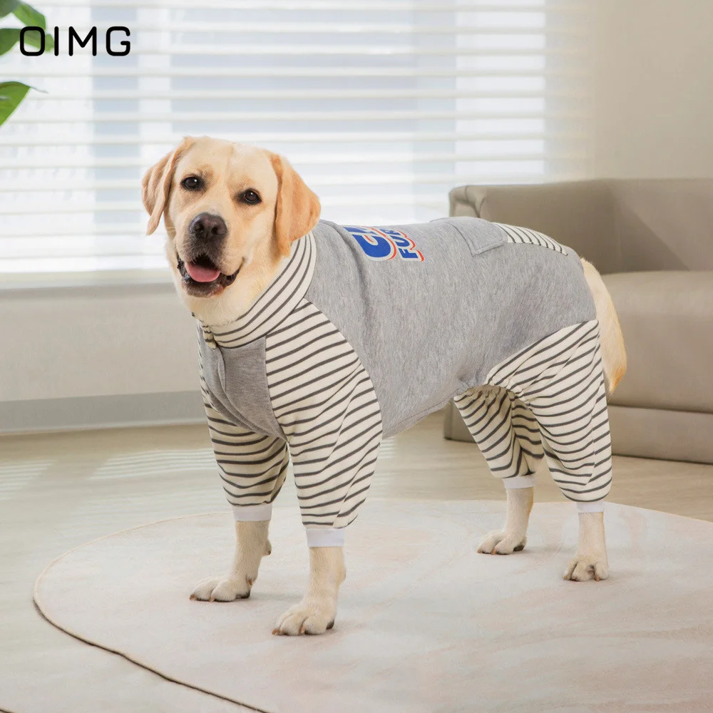 OIMG Coldproof Large Dogs Clothes Striped Patchwork Sweatshirt For Pets Clothing Four Legged Dogs Hoodies Winter Pets Outwears