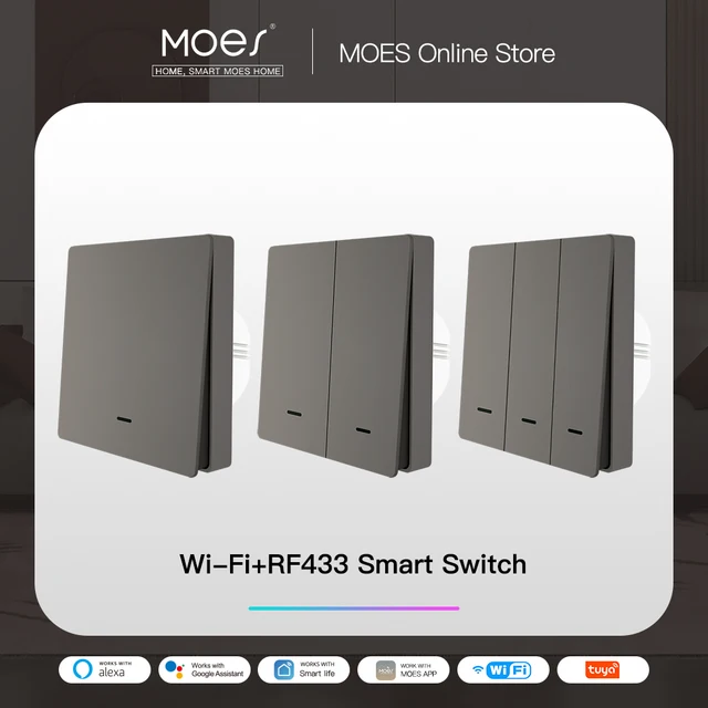MOES WiFi inteligentna ściana włącznik światła RF433 nadajnik wciskany inteligentne życie pilot aplikacji Tuya działa z Alexa Google Home