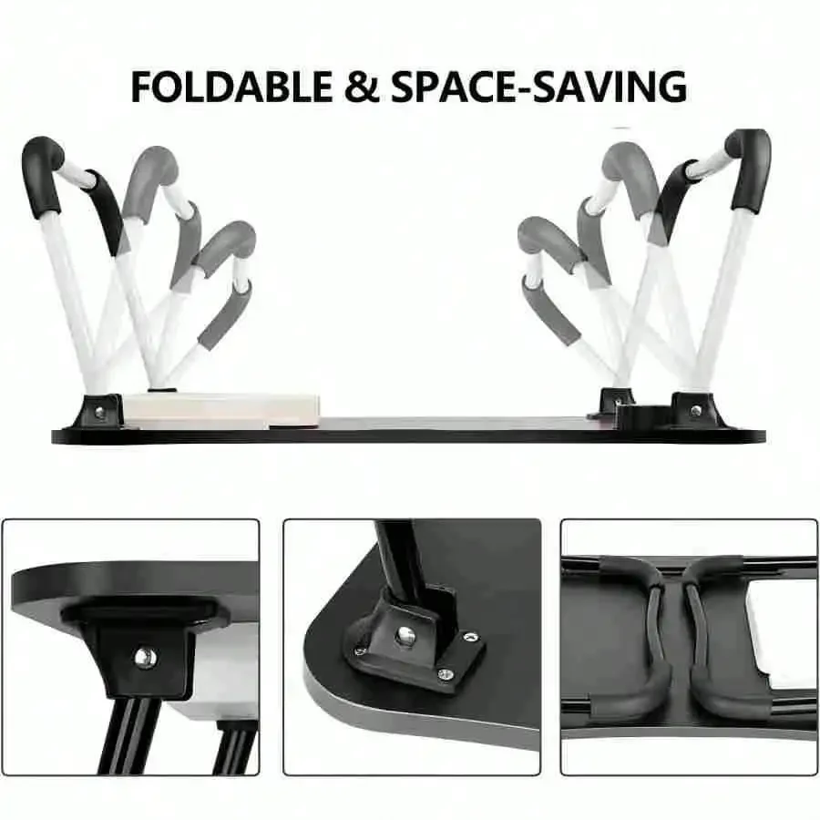 2 Piece Set 23.6 Inch Foldable Lap Desk And Adjustable End Table,Portable Wood Laptop Desk Table Workspace Organizer Bed Tray With Slots, Overbed Bedside Table With Wheels, Portable Computer Stands Movable Desk Computer Table For Bed Laptop Stand