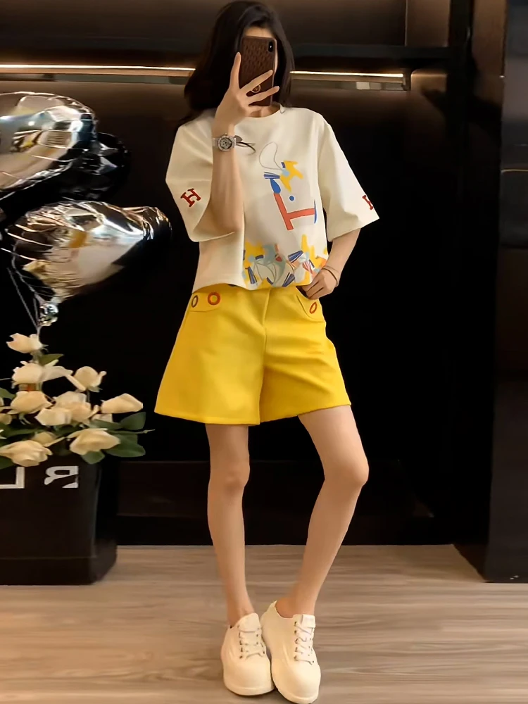 

Повседневный комплект спортивной одежды. Женский костюм-двойка ort Sve, лето 2026. Размер Sli Cact. Смачное волокно из полиэстера, круглый...