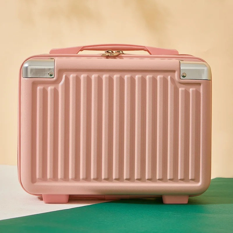 14 Inch Vertical Stripe Suitcase Color Cosmetics Storage Box Aluminum Alloy Corner Travel Mini Suitcase