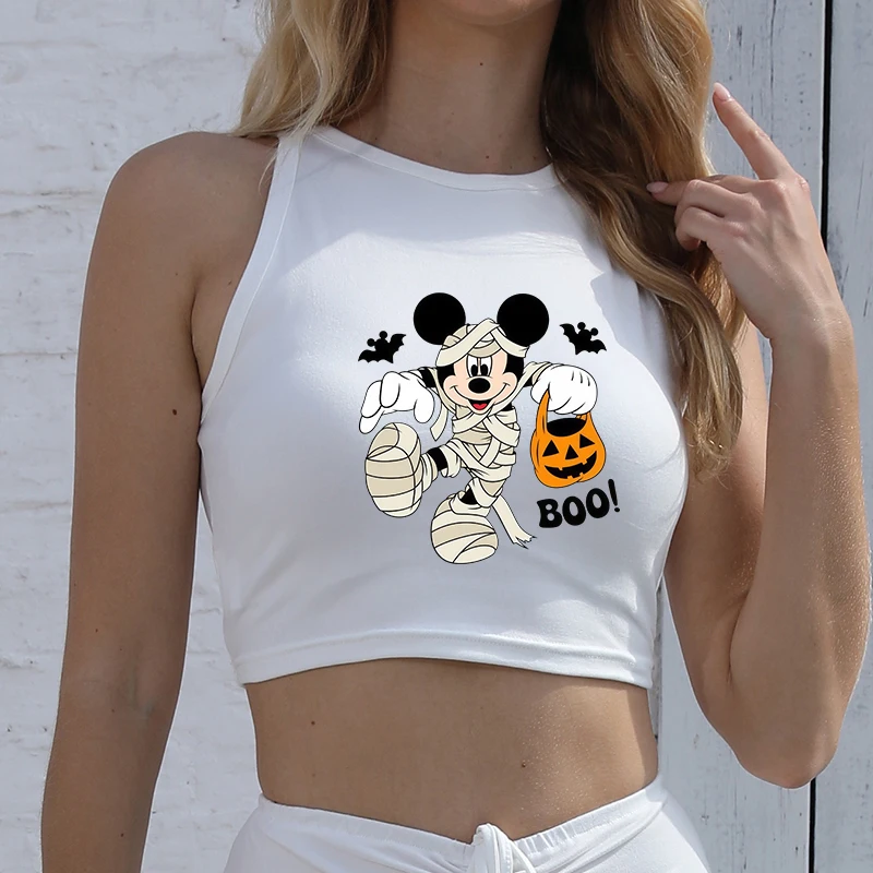 

Disney Halloween Female Fitted Cropped T-shirt Trend Summer Hip Hop Tank Top Printed Kawayi Casual Outdoor Stylish Trendy Wear