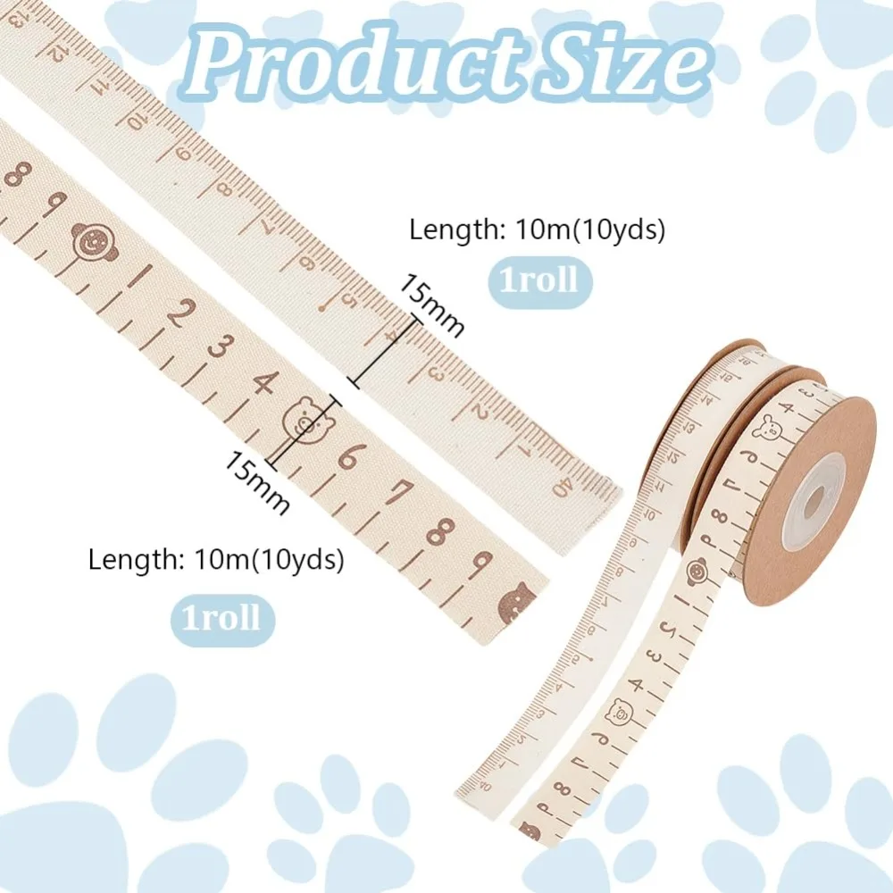 2 Rolls 2 Styles Cotton Printed Ruler Ribbon Mixed Color 5/8 inch(15mm) 10.94 Yards(10m)/Roll 1 roll/style