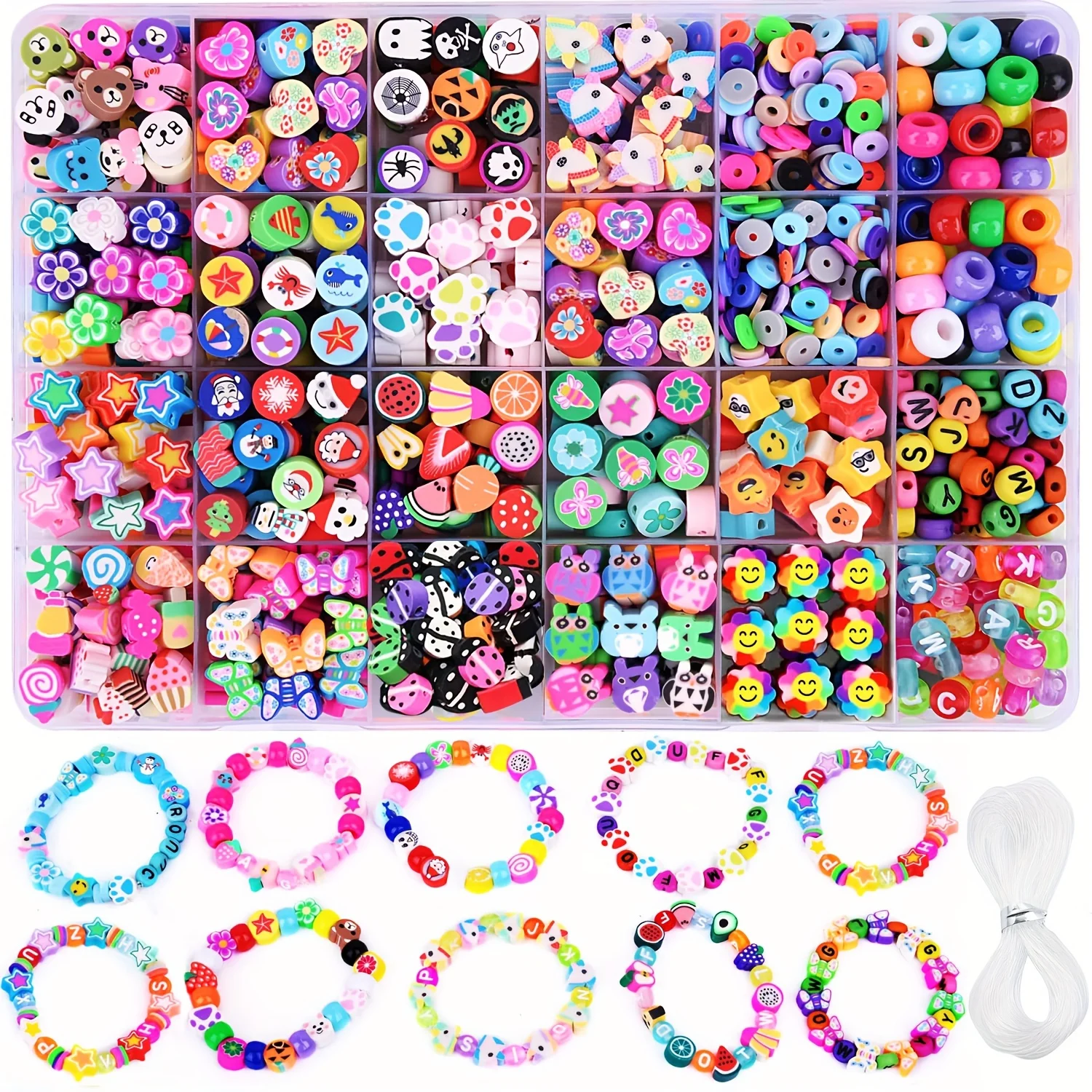 400+pcs Colorful Cute Cartoon Soft Clay Tiles and Golden Spacer Beads Combination Set, Suitable for DIY Friendship Bracelet Neck image 5