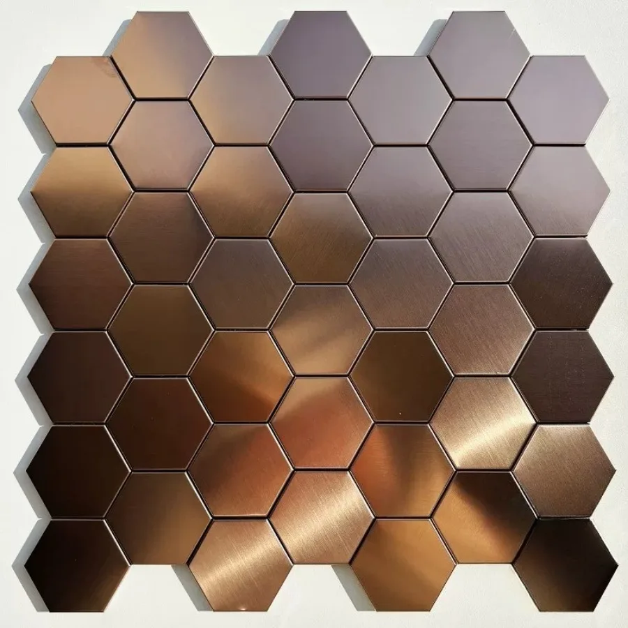 3D Hexagon Metal Stainless Steel Mosaic Tiles Waterproof Wall Sticker for Hotel Restaurant Bathroom Background Wall Panels Decor