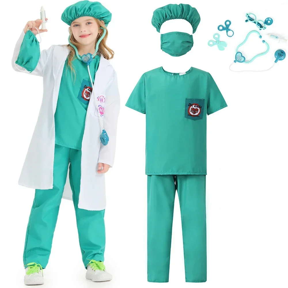 Costume de Cosplay de Médecin d'Hôpital pour Enfant, Chemise et Pantalon Imbibés, Uniforme de Chirurgien, ixd'Halloween