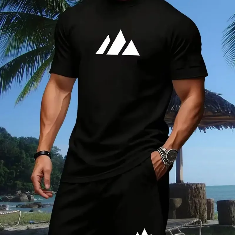 

Summer 2026 men's fashionable and comfortable two-piece set short sleeved T-shirt shorts set fitness lightweight sportswear