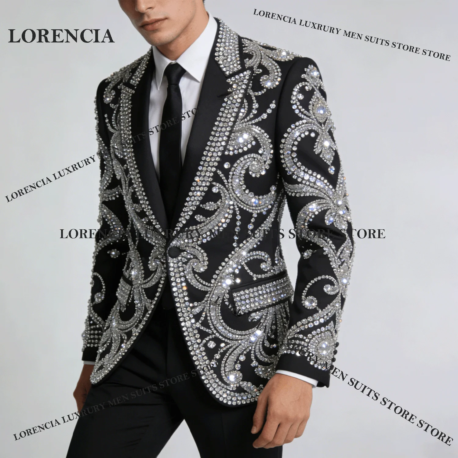 

Красивые смокинги по индивидуальному заказу, мужские костюмы, украшенные бриллиантами, элегантный комплект с остроконечными лацканами для жениха, комплект из 2 предметов, свадебный мужской пиджак для выпускного вечера, костюм