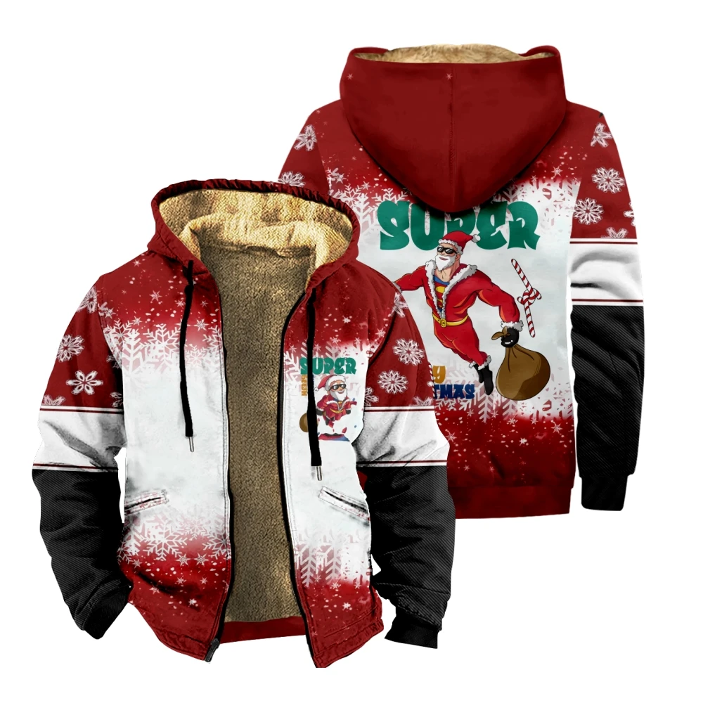 

Christmas Men's Casual Camouflage Sports Sweatshirt Long Sleeve Zipper Hooded Jacket Coat