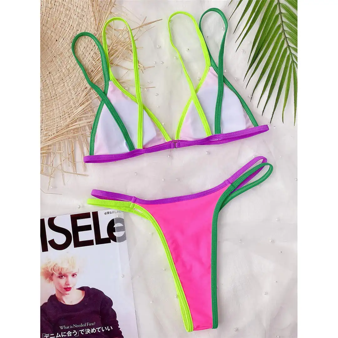 S-XL 3-Farben Sexy Tanga-Bikini Damen-Badeanzug Zweiteiliger Bikini-Set mit hohem Beinausschnitt Badebekleidung Badeanzug V244 – Detail 13