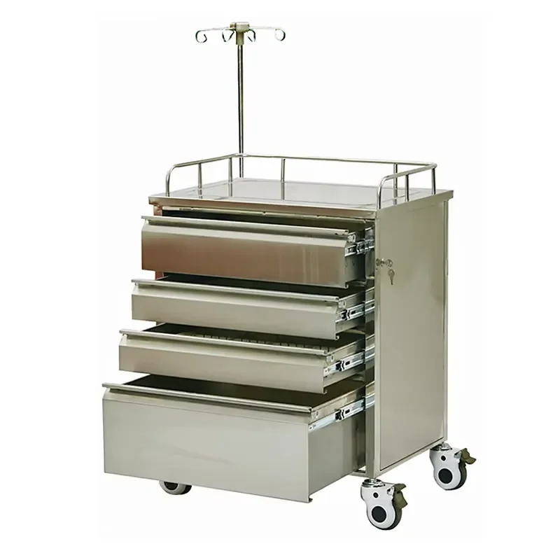 3 Layer Stainless Steel Medical Trolley With Drawers Hospital Furniture Low Price Factory Direct Sales For Clinic Use