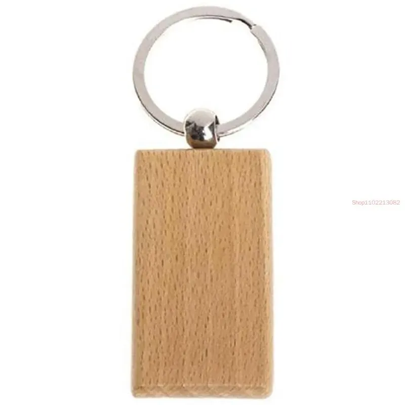 60Pcs Blank Rectangle Wooden Chain Diy Wood Keychains Tags Can Engrave Gifts