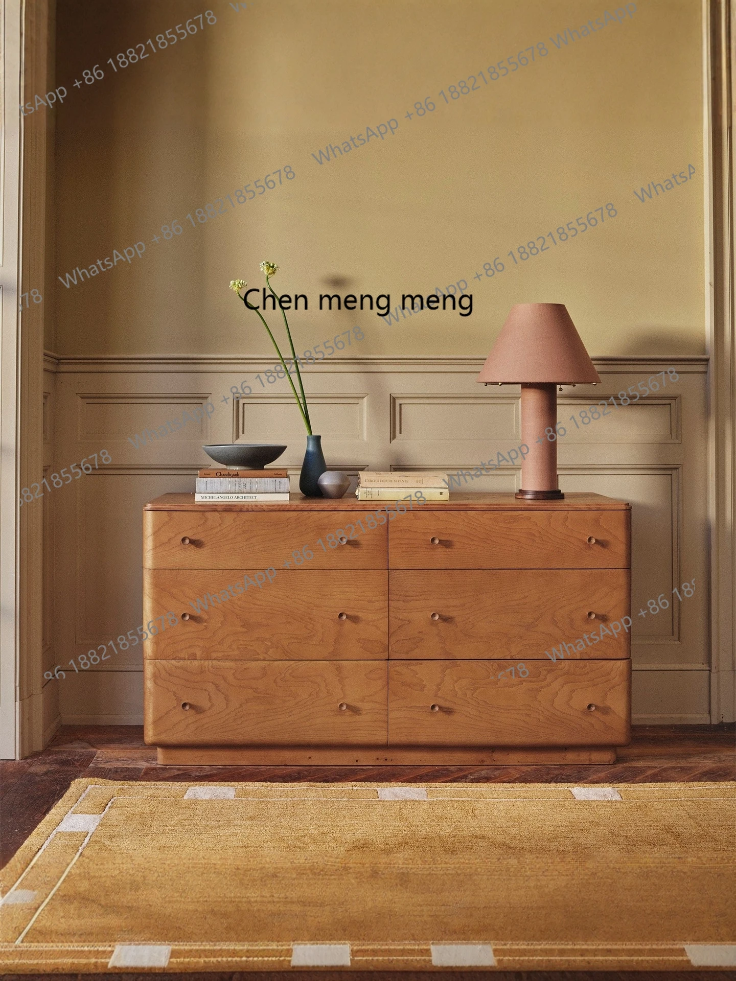 

Medieval style, solid wood six-chest cabinet living room entrance, retro wax wood storage, storage, decorative cabinet