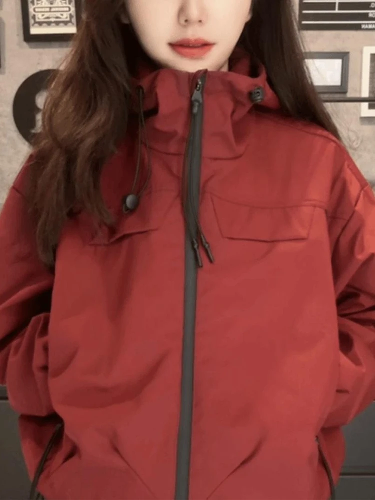 

Faionable с капюшоном, женская свободная куртка, корейская парка на молнии, осень 2026, Новое поступление, утягивающая рабочая одежда, топ