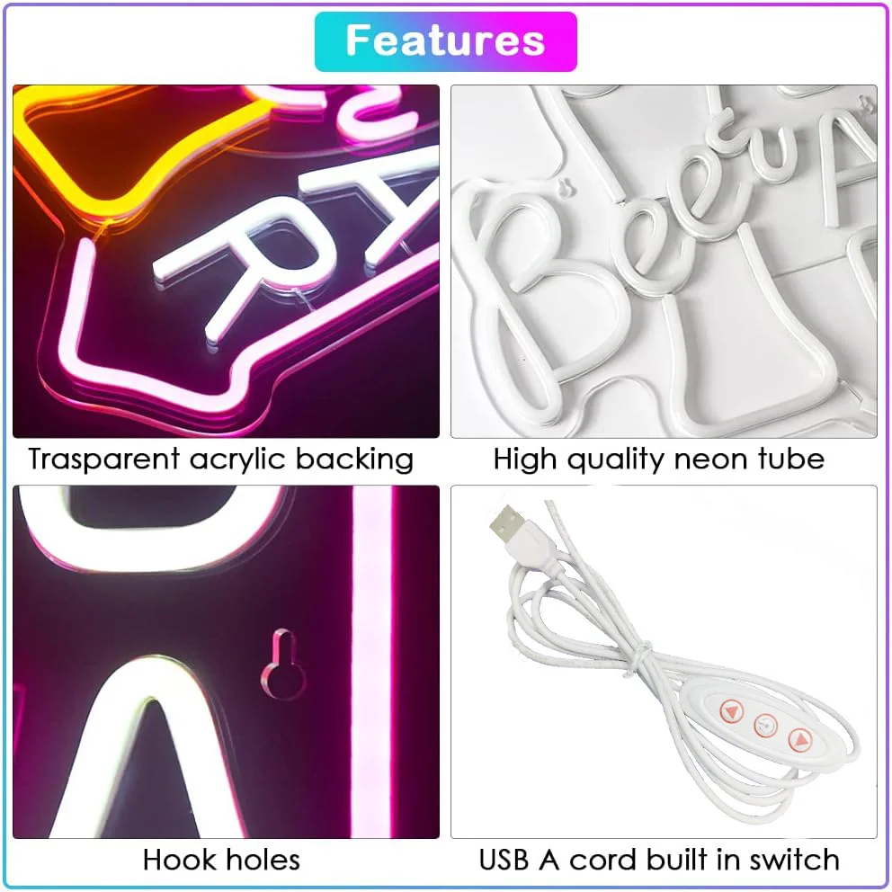 1 شريط البيرة علامة النيون LED ضوء النيون، شريط المنزل مطعم الرجال الكهف مقهى صغير بار نادي الطرف الديكور هدية #3