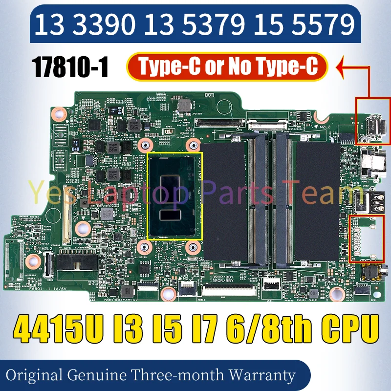 For Dell 13 3390 13 5379 15 5579 Laptop Mainboard 17810-1 4415U I3 I5 I7 6/8th CPU 0K3GFH 0GC2P6 0G1MGM Notebook Motherboard