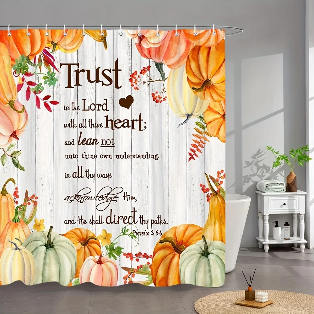 

Colorful pumpkin and sunflower patterns Washable Dirt-Resistant Shower Curtain Shower Head waterproof Polyester Bath Curtain