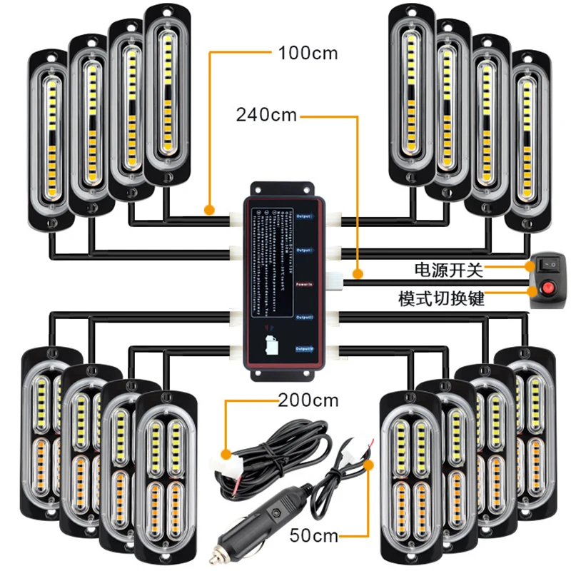 288 SMD 16 in1 LED sygnalizator optyczny tanią kratkę stroboskopową migającą lampą drogową samochodu ciężarowego Amber światła samochodowe ruchu