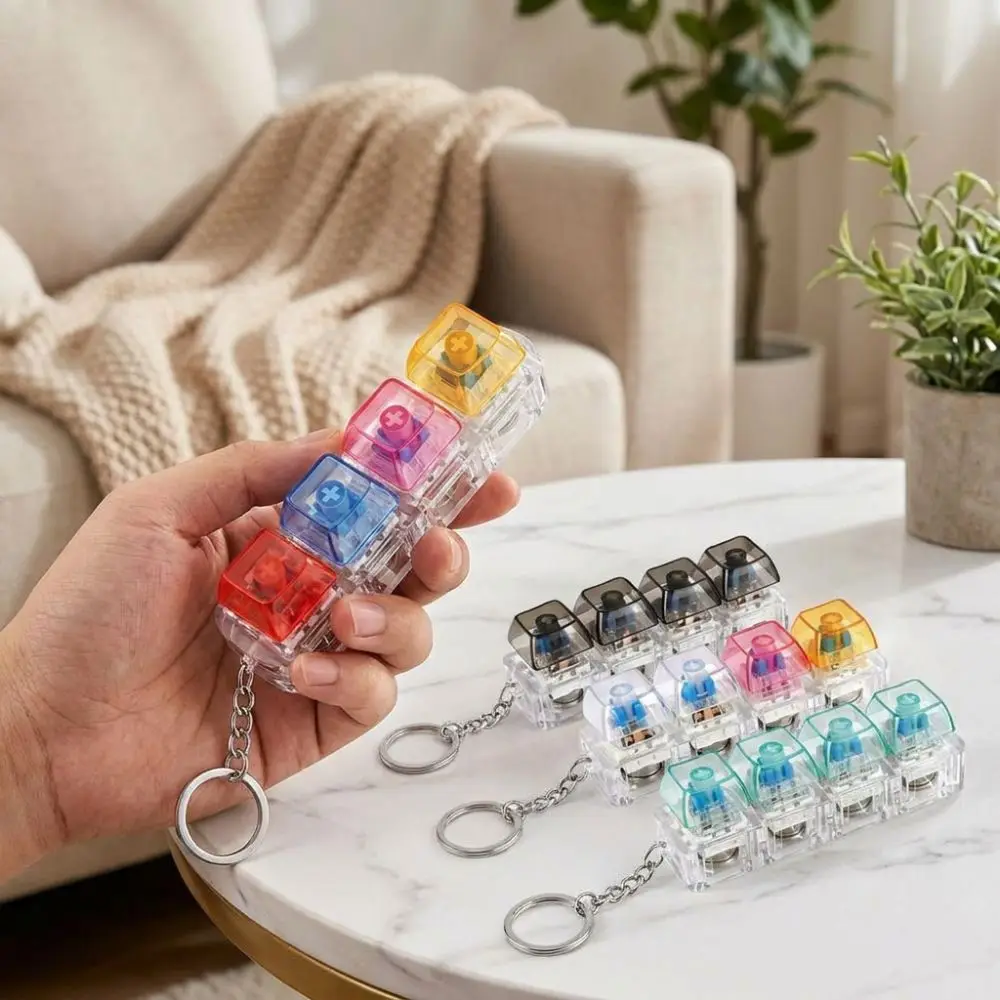 4 Keys LED Keyboard Keychain Crisp Clicky Press Feeling with LED Light Mechanical Switch Keyboard Transparent Novelty