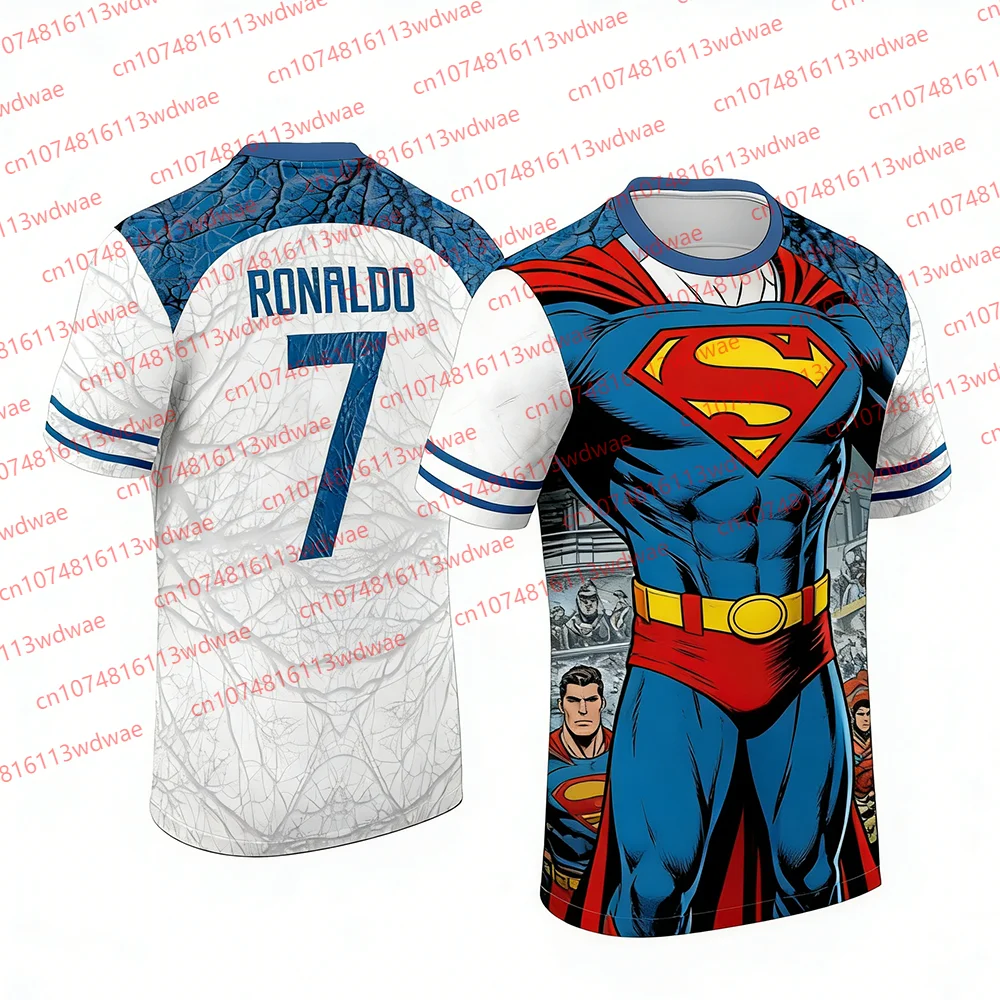 2026 Ronaldo 7 All Star Superman Spider-Man Maglia da calcio stampata in 3D T-shirt sportiva casual da uomo Manica corta Fan Abbigliamento Top
