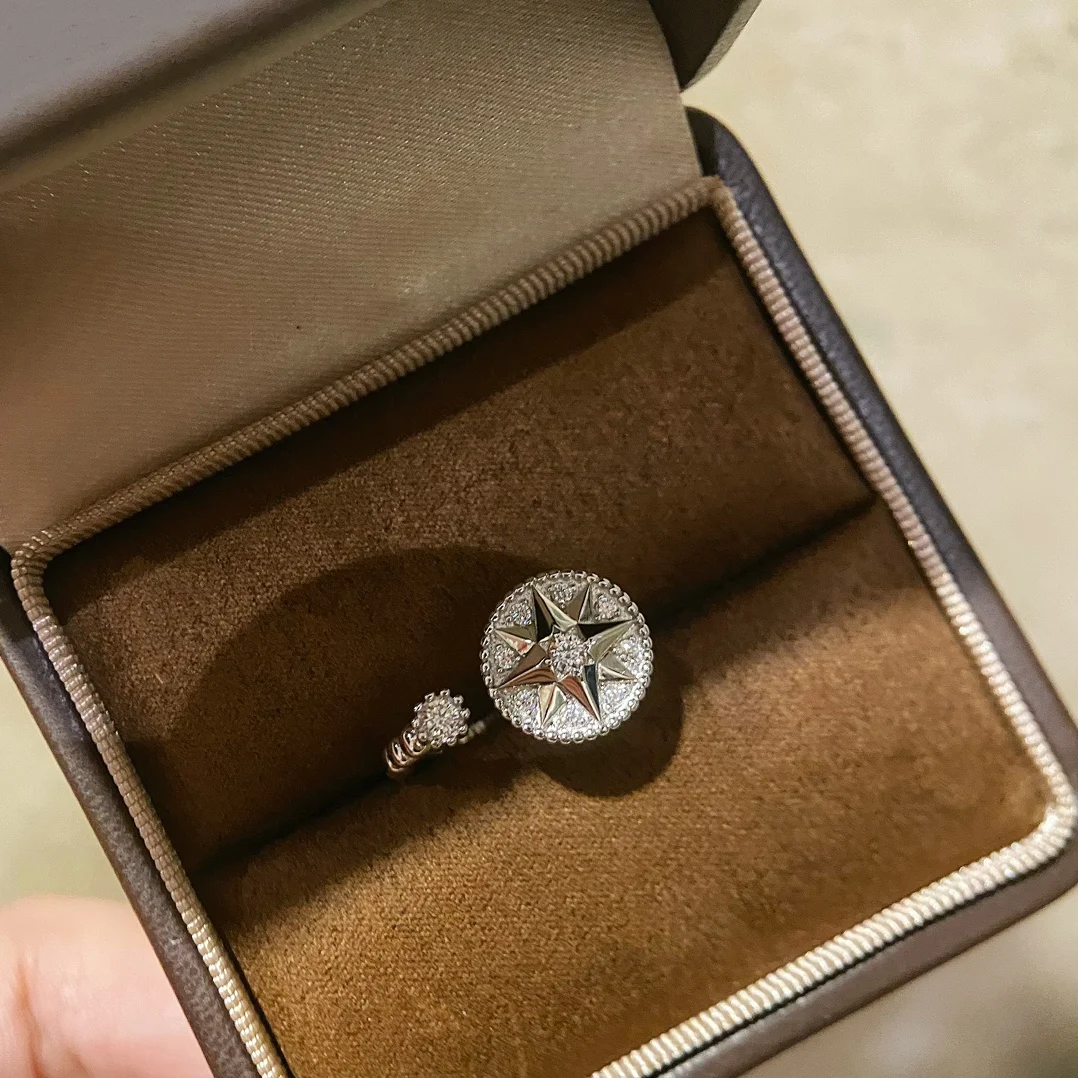 

Изысканное серебро 925 пробы с бриллиантовой звездой и регулируемым отверстием, роскошное женское кольцо высшего качества, европейские ювелирные изделия