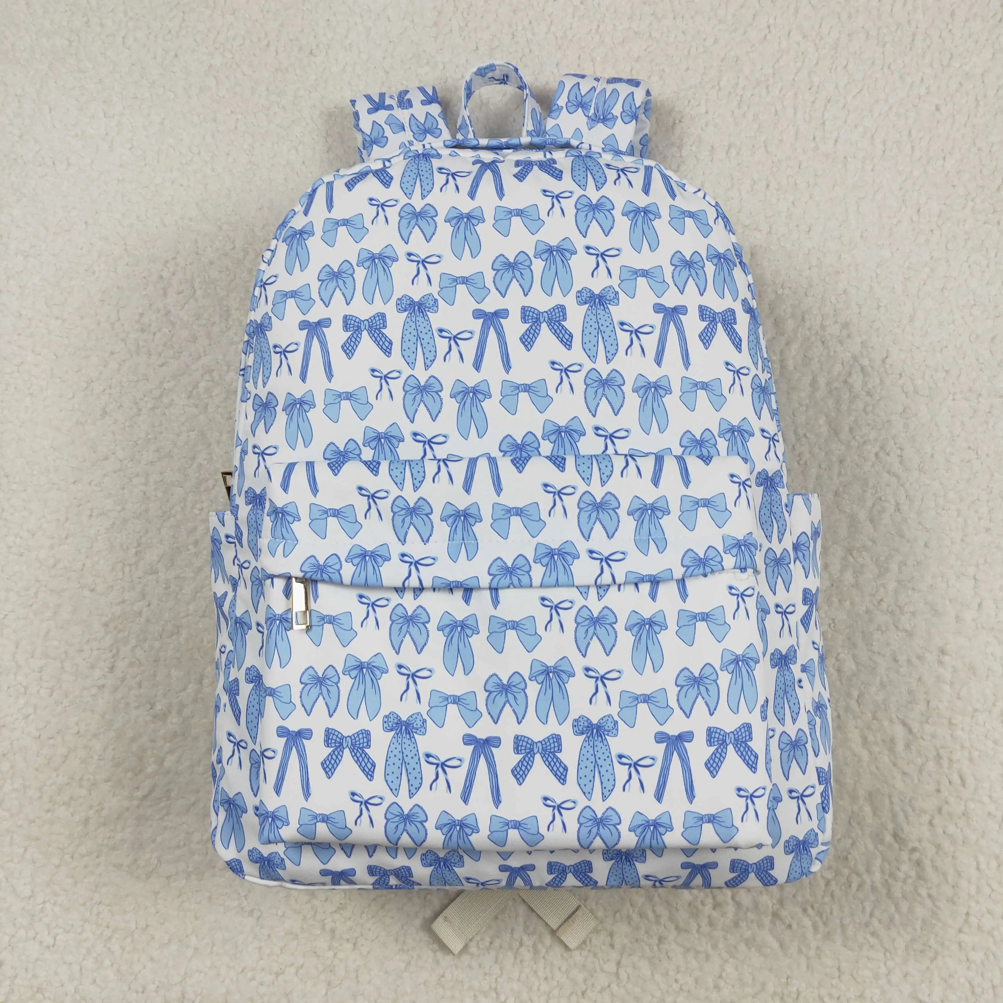 

New Arrived Baby Kids Sky Blue Bows Plaid Zipper School Back Bags Wholesale Boutique Children Back To School Bag
