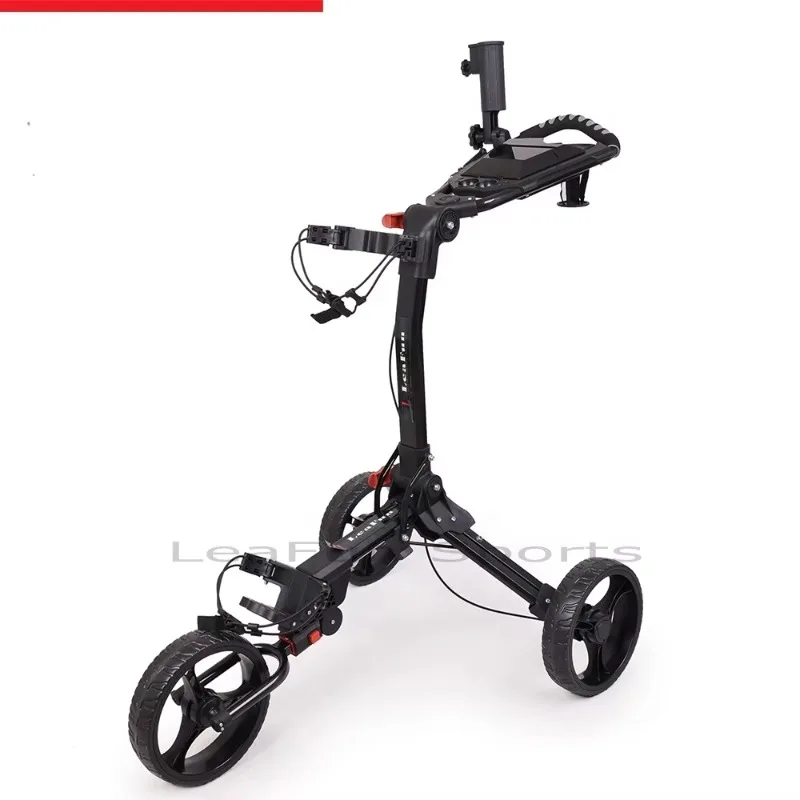 

Handle Brake Push Golf Trolley With One Step EZ-Fold System ,Adjust Handle . Light Weight With Free Wheels .