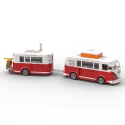 MOC Technical Car Creative VW T1 Camper Van and Trailer 6 Studs Width City Camp Truck Sets Building Blocks Kid Toys Gift