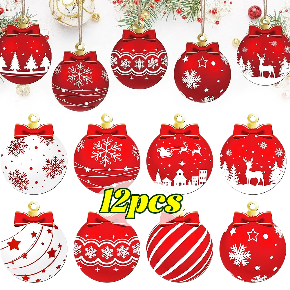 

Merry Christmas Wooden Round Baubles Tags Xmas Tree Balls Pendants Decoration DIY Craft Ornaments New Year Navidad Home Decor