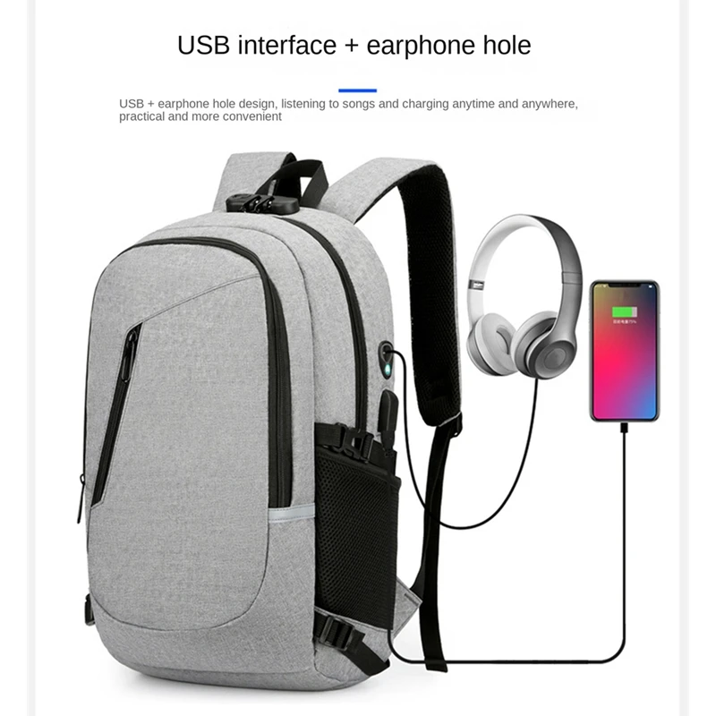 Big Capacity Computer Backpack With Anti-Theft Function For Carrying Laptop Grey