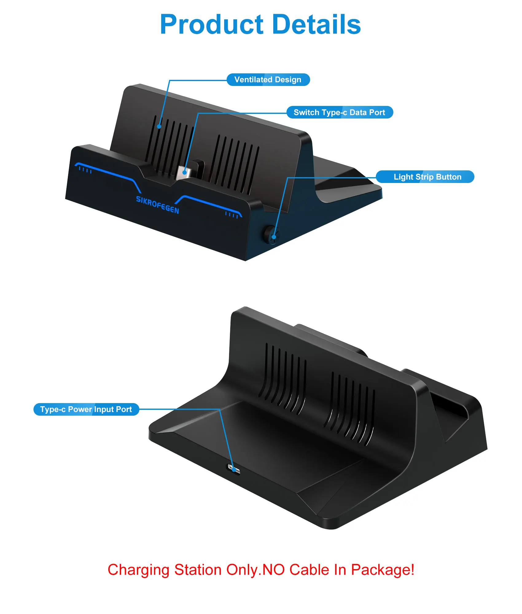 NS Charger Stand Game Console Holder USB Type-C Charging Dock for Nintendo Switch/ Switch Lite/ Switch OLED