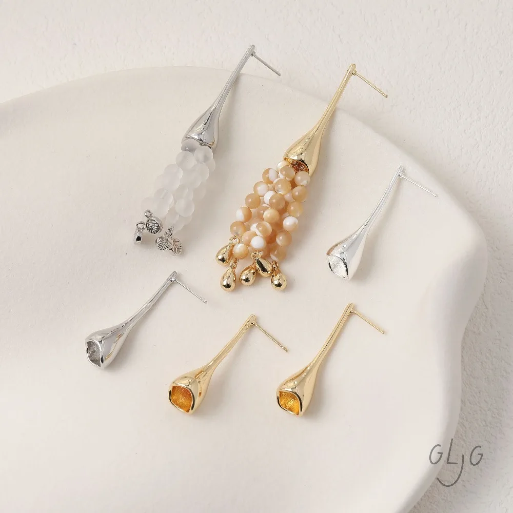 2PCS Dainty Horn Flower Ear Studs Earrings for Jewelry Findings Making DIY Hand Made Brass 14k Gold Plated 35*10mm Accessories