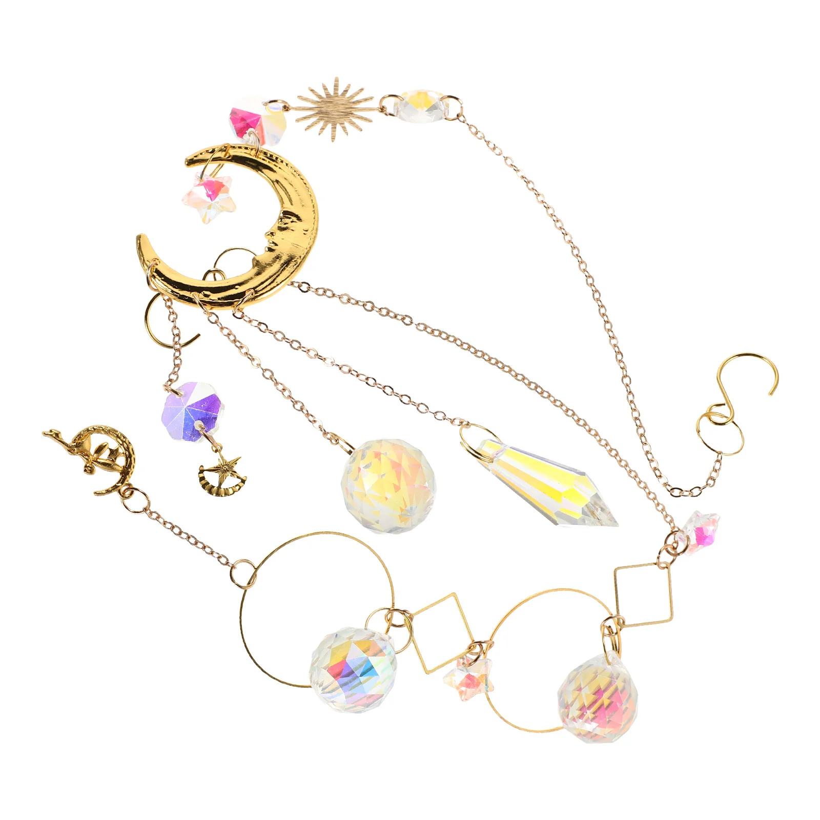 

2Pcs Crystal Suncatcher Prism Ornaments Moon Star Pendant Hanging Garden Indoor Outdoor Window Decor Light Rays Rainbow