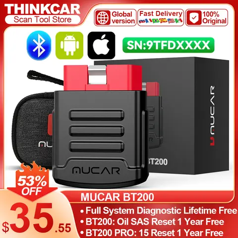 MUCAR BT200 BT200 PRO Car Scan Tool OBD2 Diagnostic Tool Full System Diagnosis scanner for all car 15 Reset Code Reader