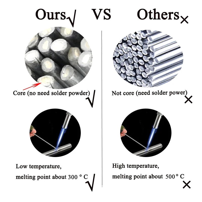 10 buah batang las Universal Aluminium mencair mudah suhu rendah 1.6mm/ 2.0mm batang kawat berinti batang Solder tidak perlu bubuk Solder batang las