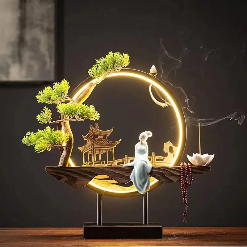 

Incense Burner Table Lamp Lotus Incense Burner Smoke Waterfall Temple Led Buddha Incense Holder Luxury Aroma Lamp Brucia Incenso