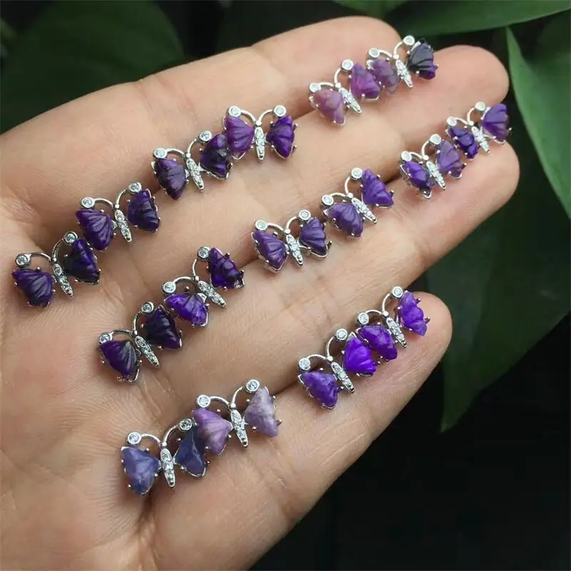 S925 Natural Sugilite Butterfly Stud Earrings For Women Jewelry Hypoallergenic Christmas Gifts 1pair