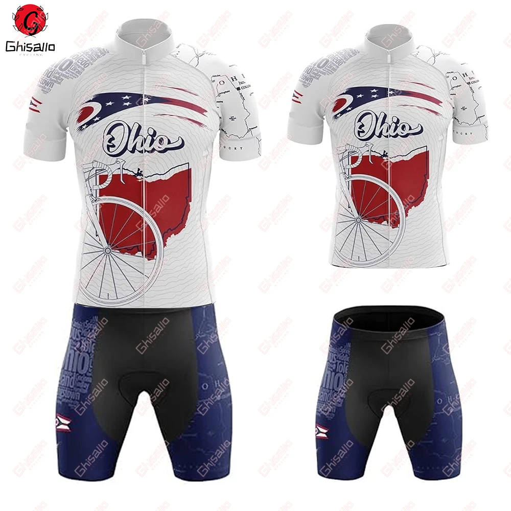 OHIO State Vintage Style Cycling Jersey Set for Men, Bike Cycling Shirt, Clothing Shorts, Quick Dry, Bicycle Clothes, New