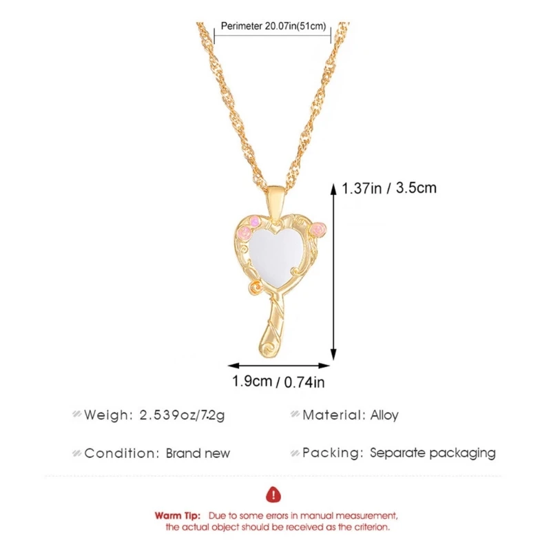 Unique Mirrored Pendant Necklace Long Chain Heart Mirrored Charm Clavicle Chain Choker Gold Silver Plated Princess Necklaces