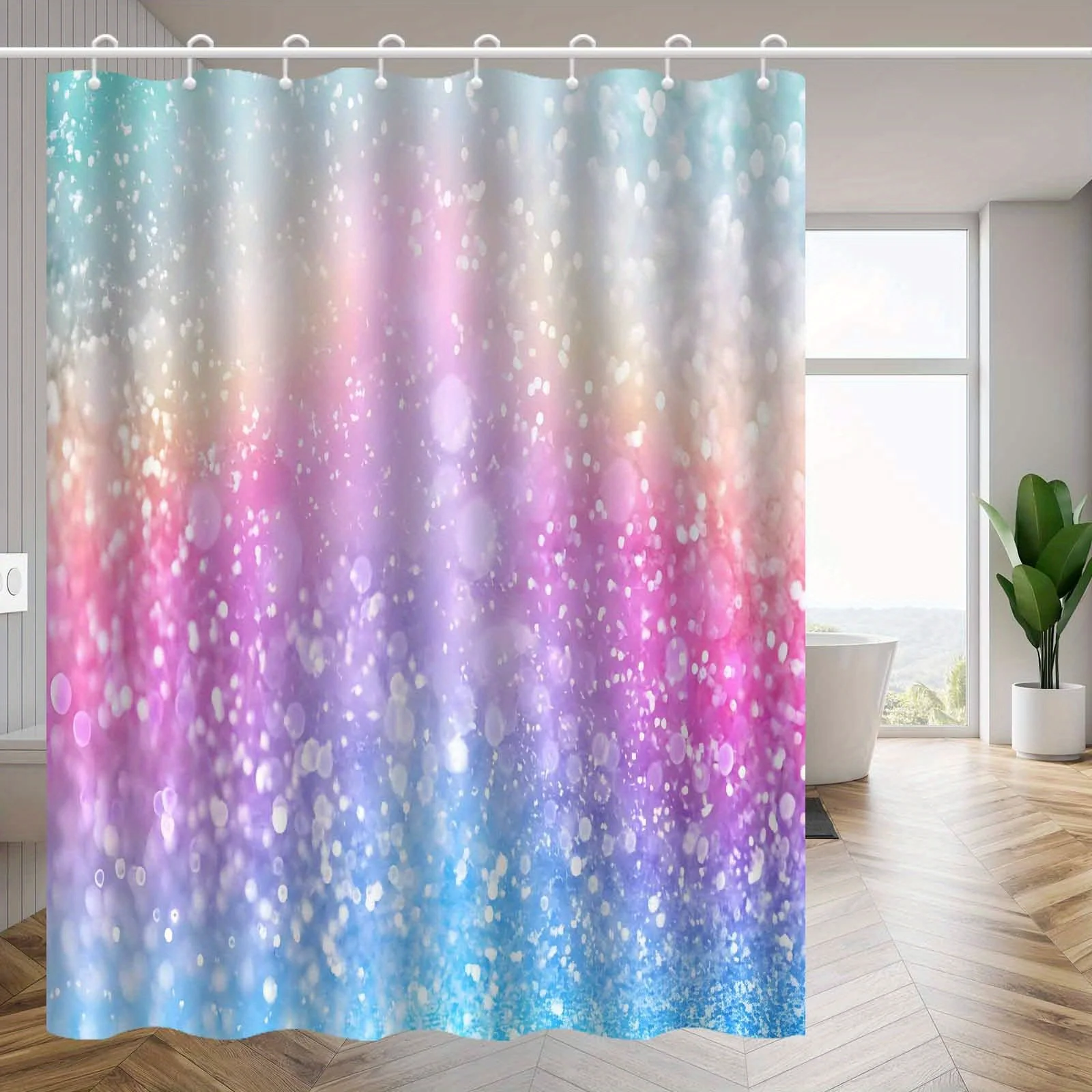 1pc Color Gradient Dreamy Sequin Pattern Shower Curtain, High-End Elegant Bathroom Curtain, Bathroom Decoration Pattern