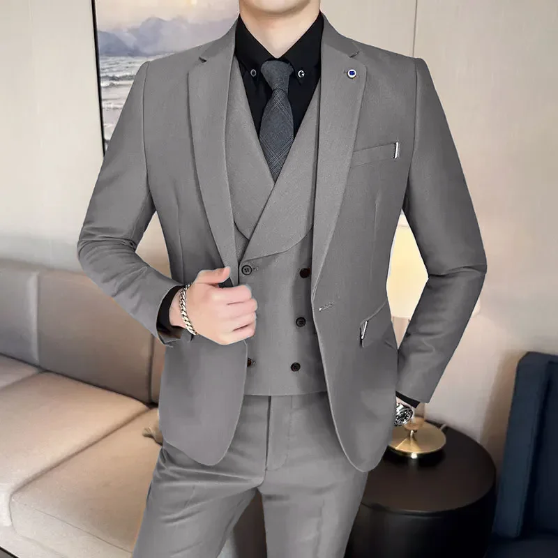 

Elegant Suits for Men Luxury Slim Fit 3 Piece Jacket Pants Vest Sets High Quality Single Breasted Notch Lapel Wedding Blazer